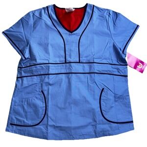 Urbane Scrubs Women's Contrast Trim V-Neck Medical Scrub Top Blue/Navy XL